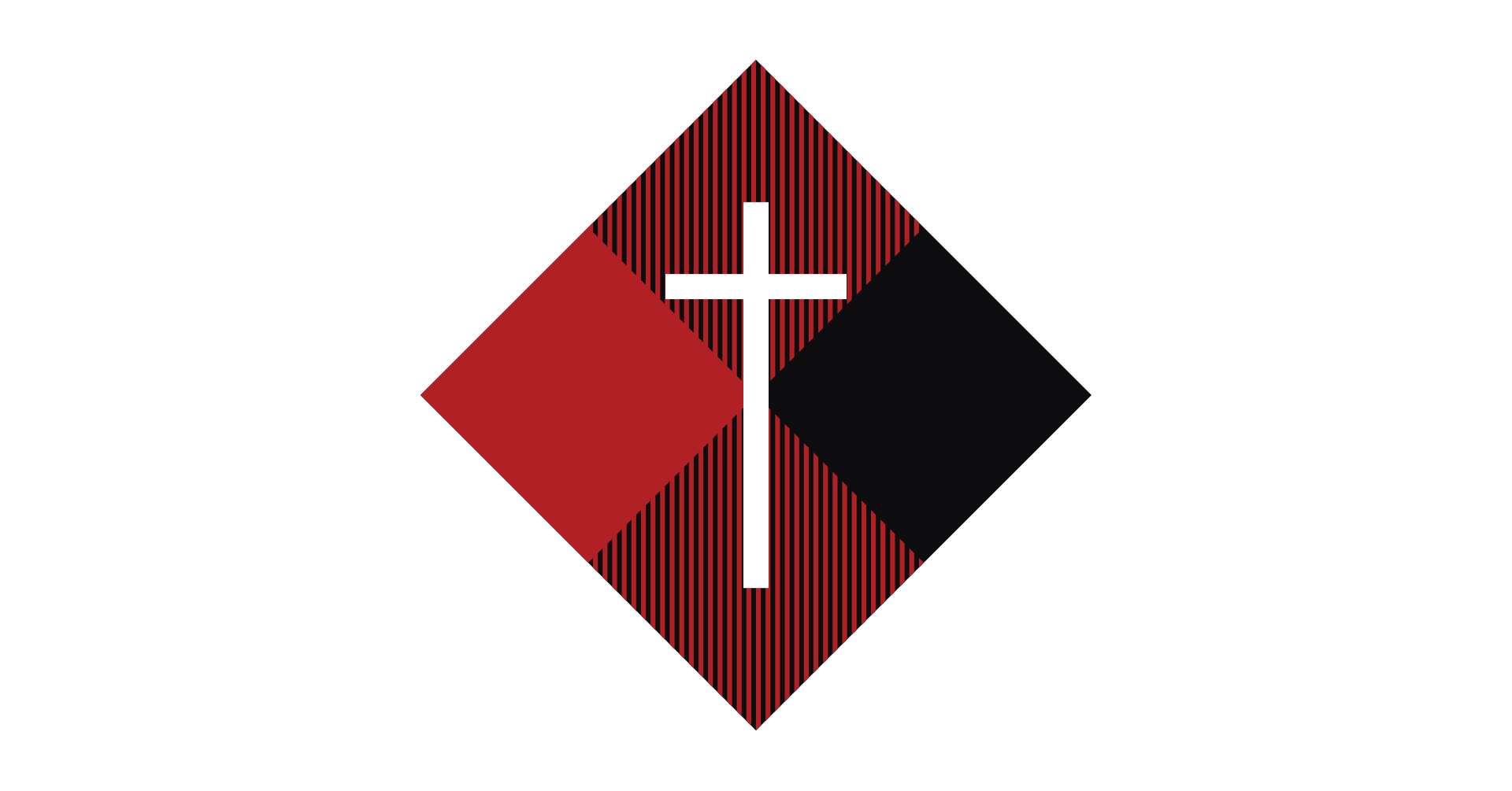 Bold North conference logo, white cross over buffalo plaid